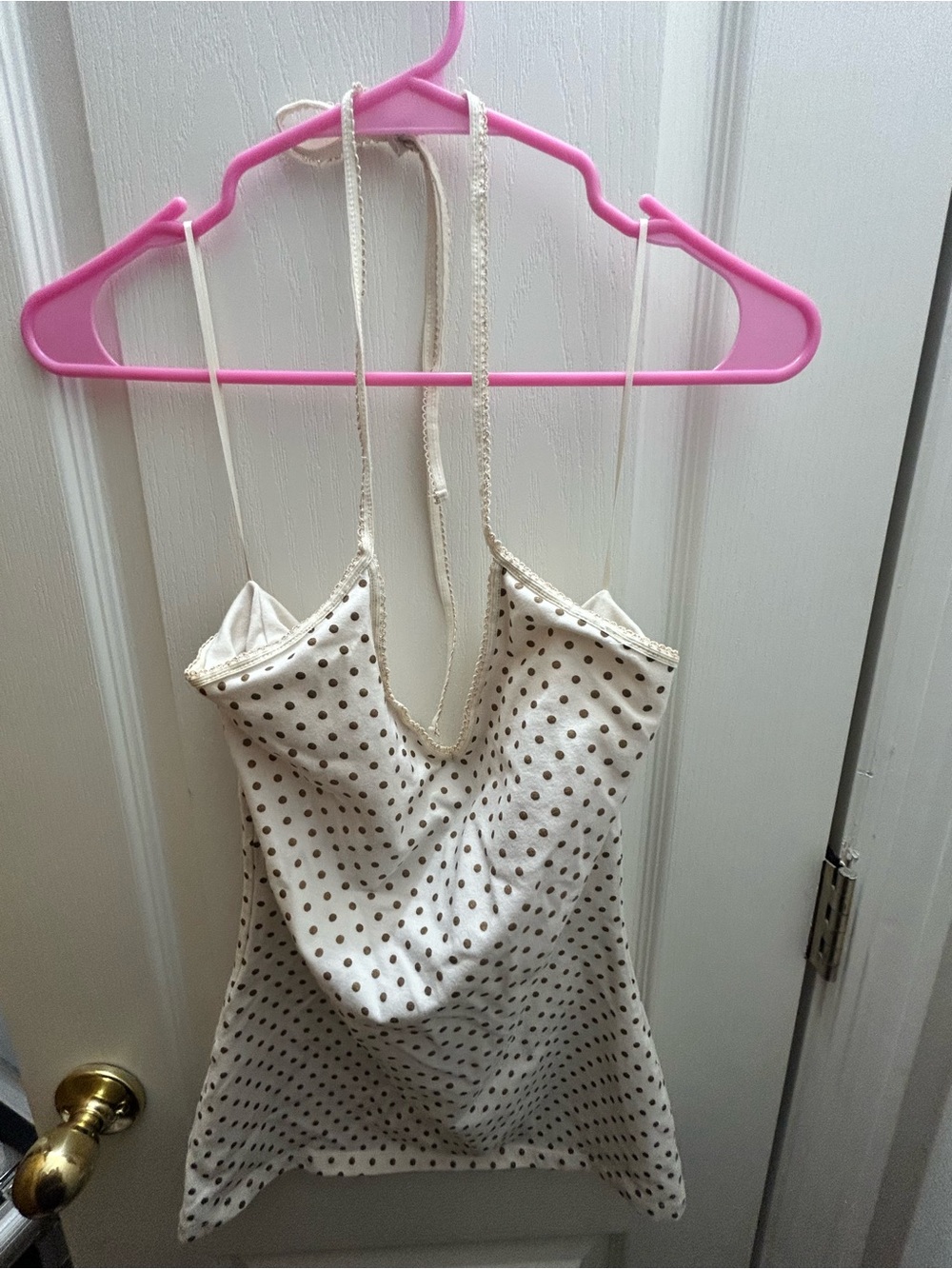 Express Polka Dot Halter Top Y2K Cream Brown Going Out Top Size Small